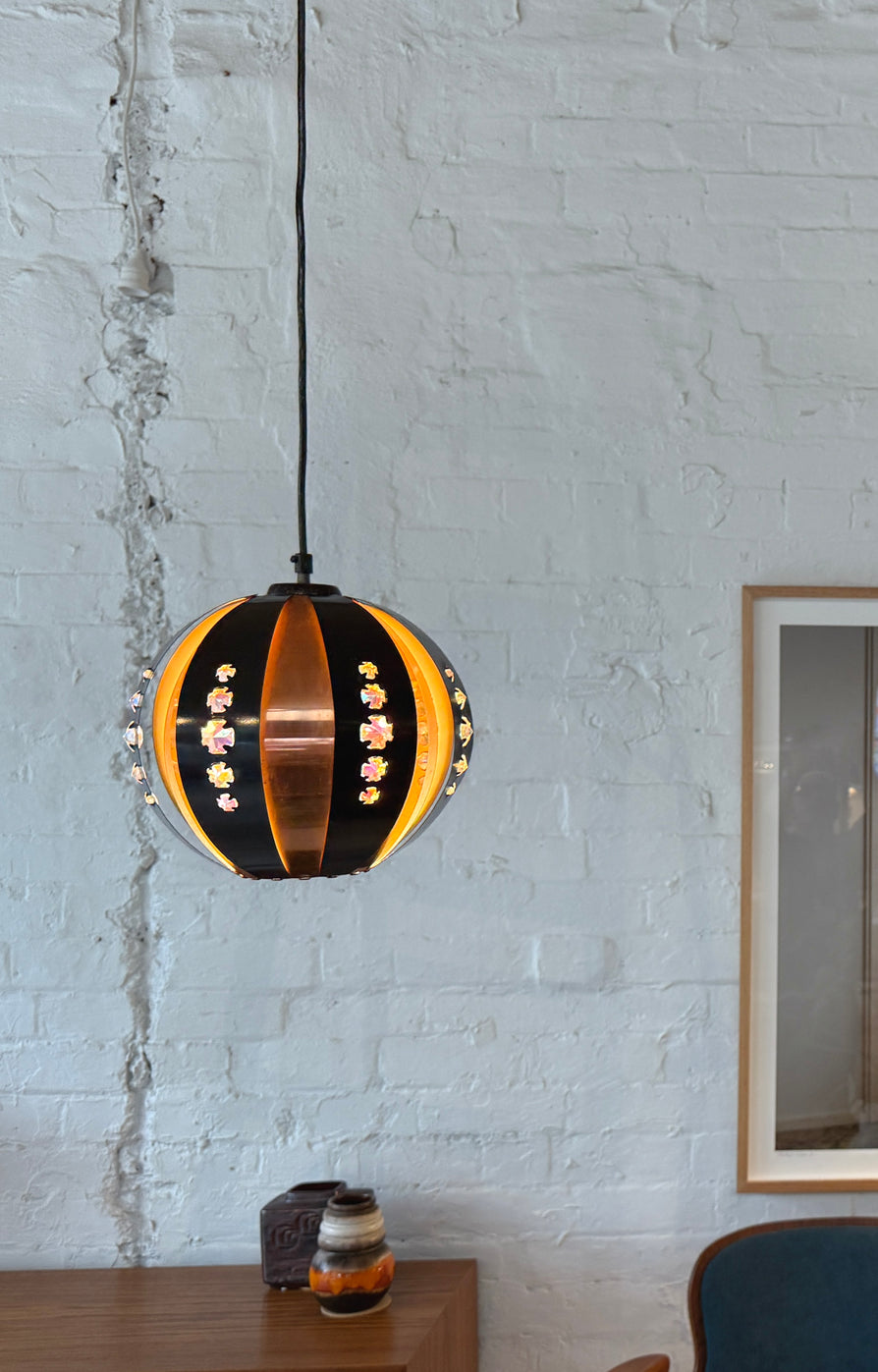 Danish Orb Pendant in Copper & Black Metal