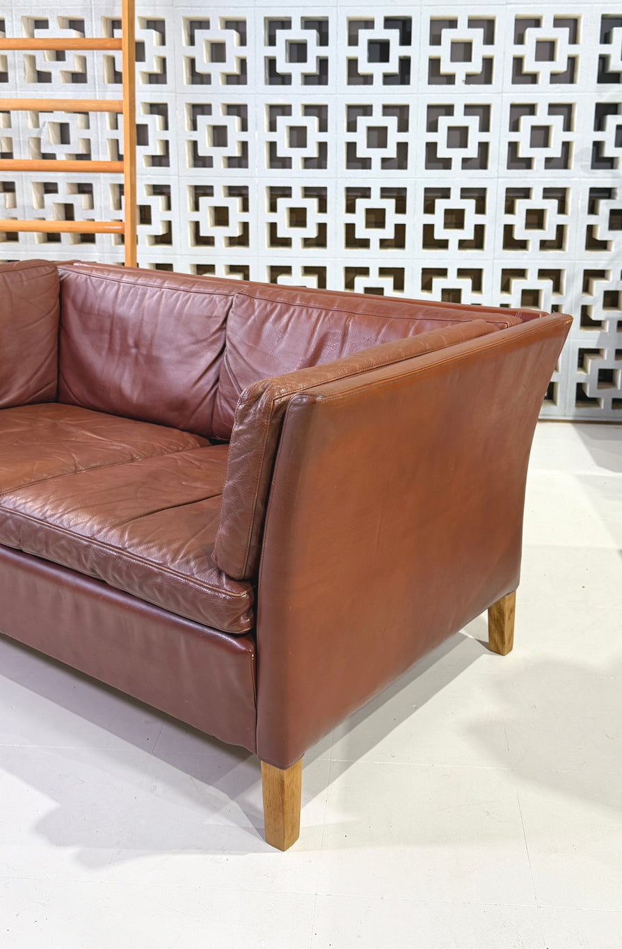 Danish Two Seater Sofa in a Blood Red Leather