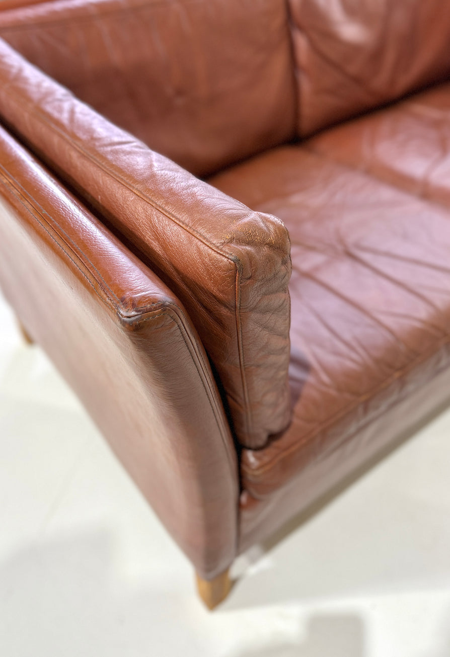 Danish Two Seater Sofa in a Blood Red Leather
