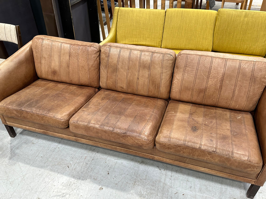 Danish Three-Seater Sofa in Mushroom Leather
