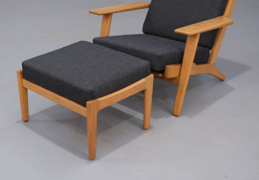 Hans Wegner High-Back GE290 Plank Chair and Footstool in a Kvadrat Wool