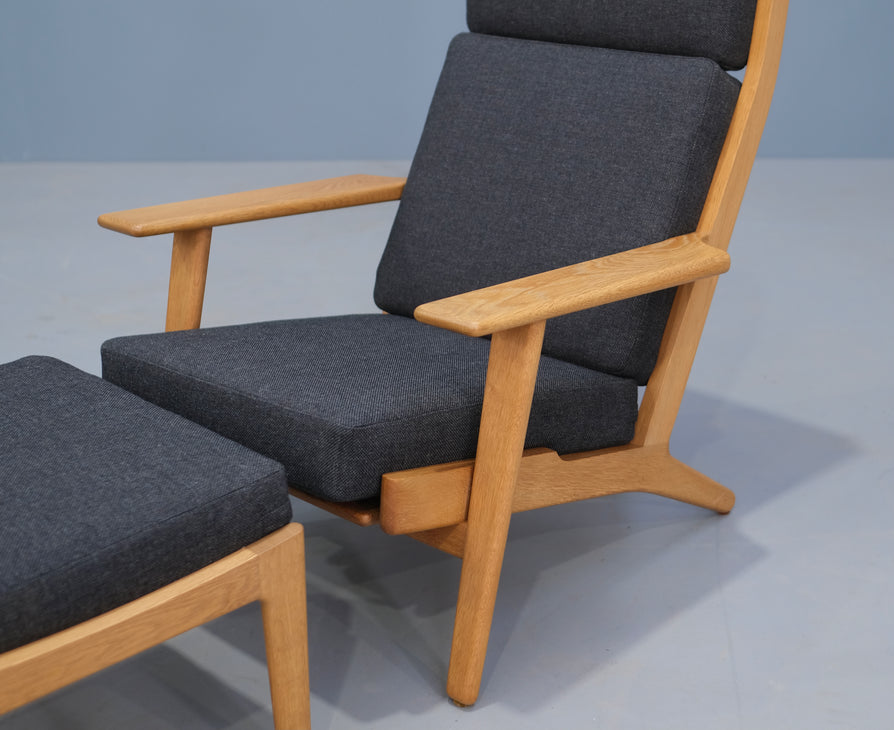 Hans Wegner High-Back GE290 Plank Chair and Footstool in a Kvadrat Wool