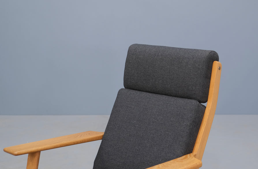 Hans Wegner High-Back GE290 Plank Chair and Footstool in a Kvadrat Wool