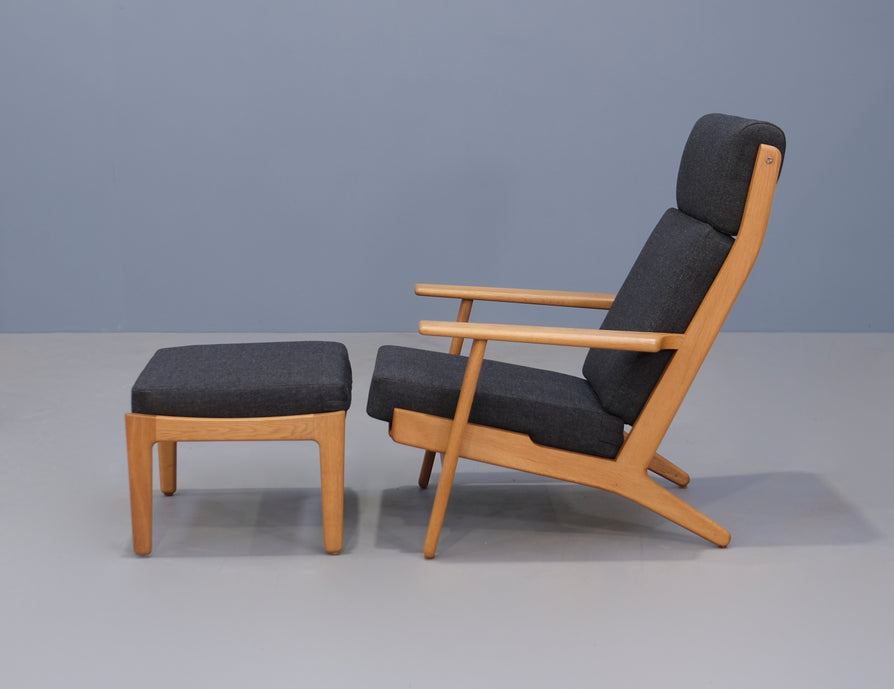 Hans Wegner High-Back GE290 Plank Chair and Footstool in a Kvadrat Wool
