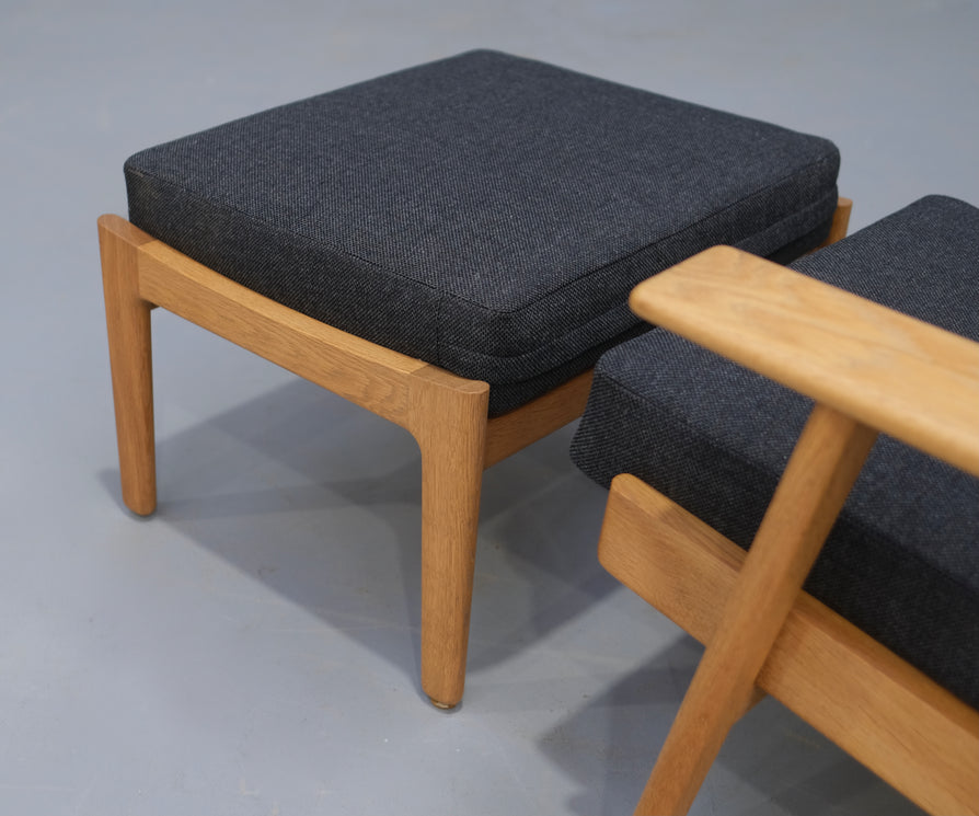 Hans Wegner High-Back GE290 Plank Chair and Footstool in a Kvadrat Wool