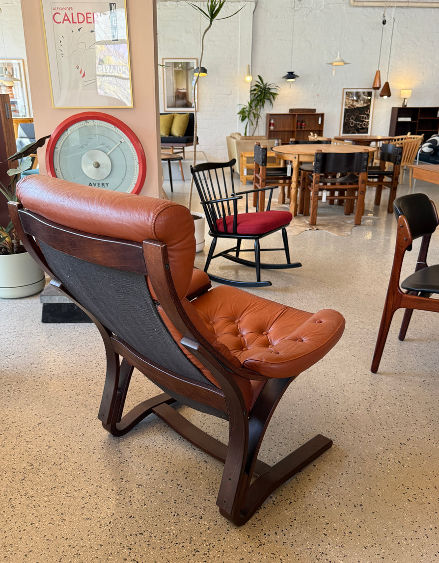 High-Back Bentwood Lounge Chair in Leather