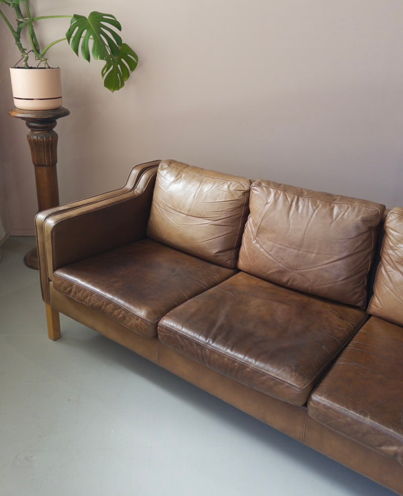 Danish Three Seater Sofa in Caramel Leather