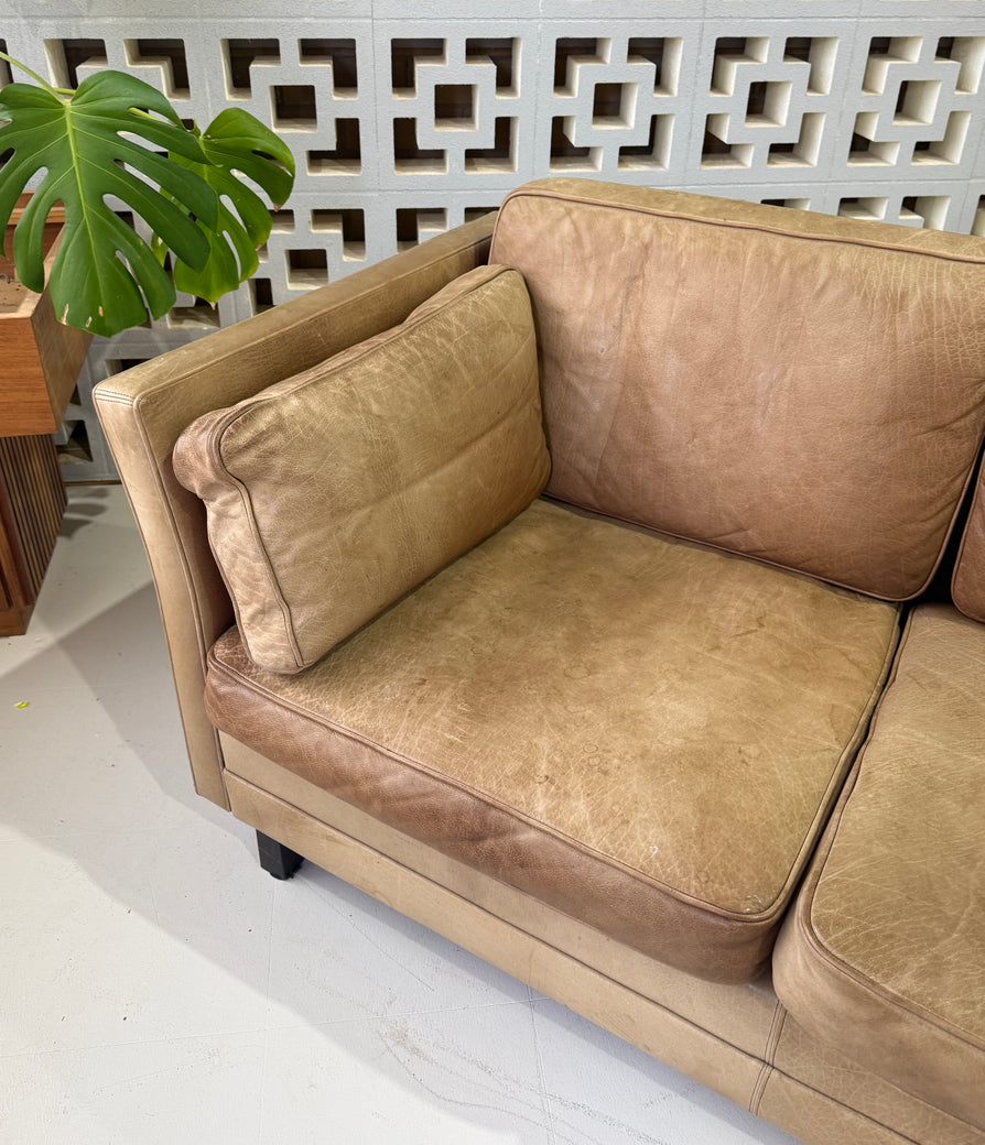 Danish Three Seater Sofa in a Mushroom Tone Leather