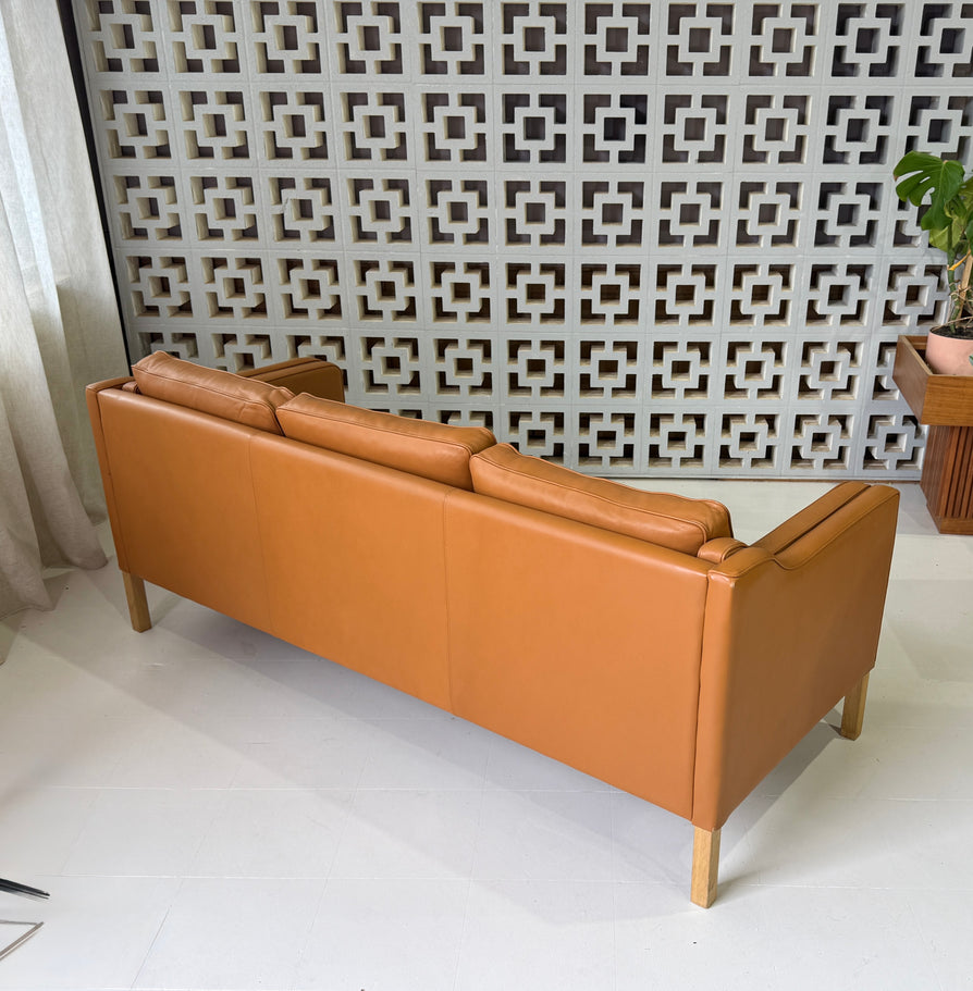 Danish Three Seater Sofa in Caramel Leather