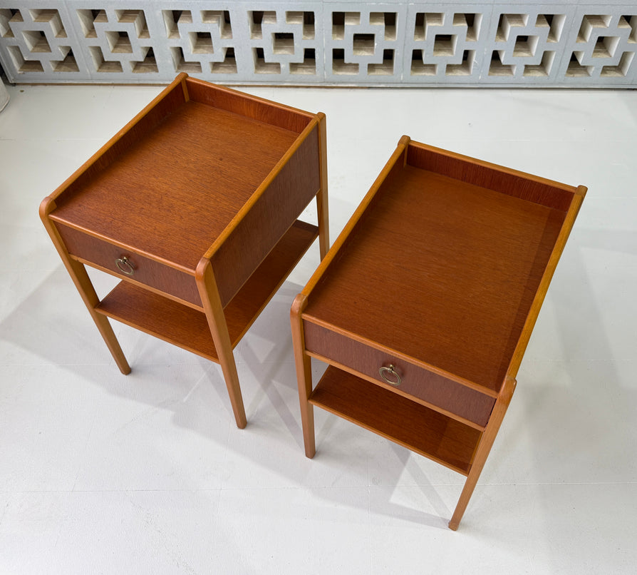 Pair of Swedish Bedside Tables in Teak & Beech