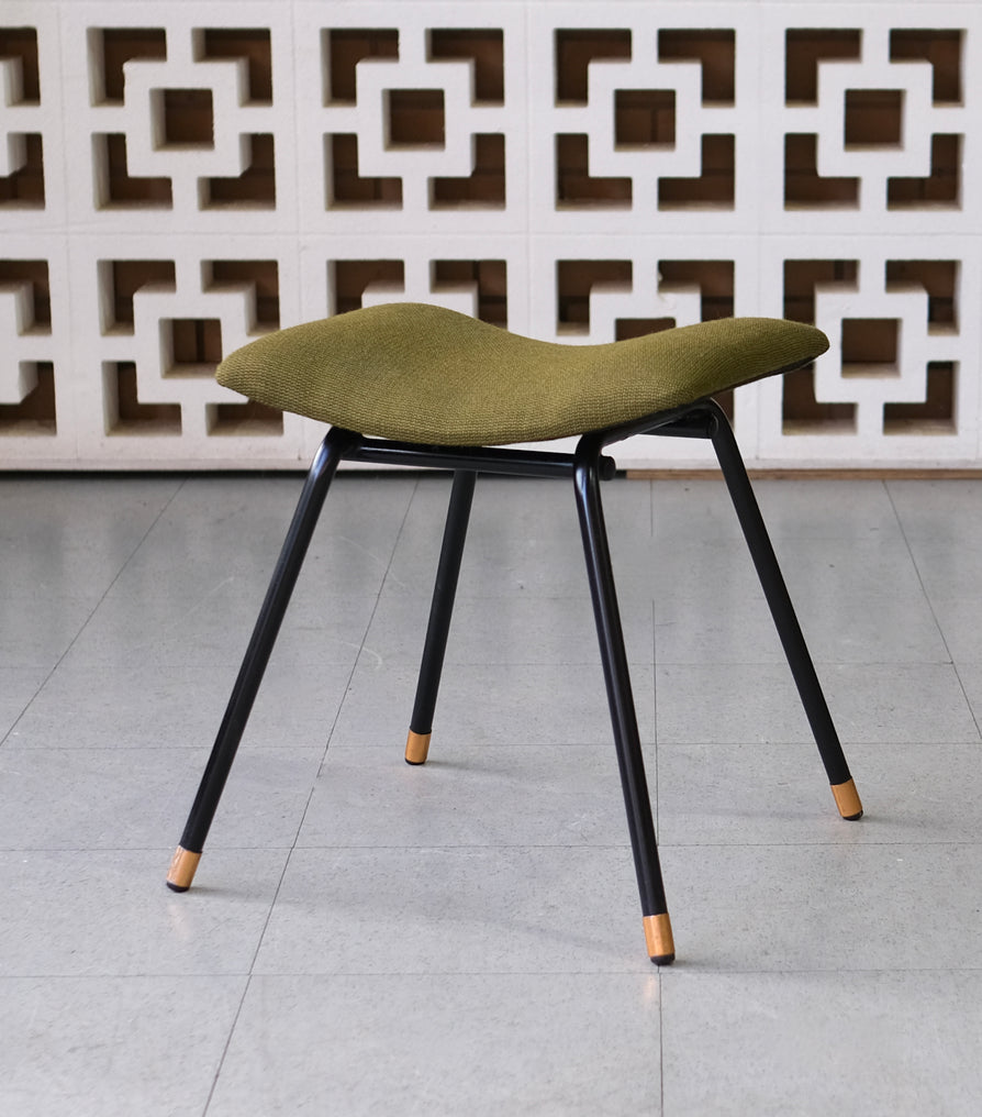 Mid-Century Footstool in Green Wool