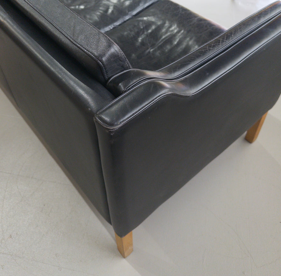 Three-Seater Danish Sofa in Black Leather