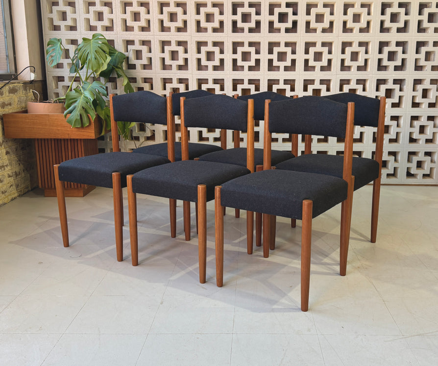 Six Mid-Century Dining Chairs in New Wool