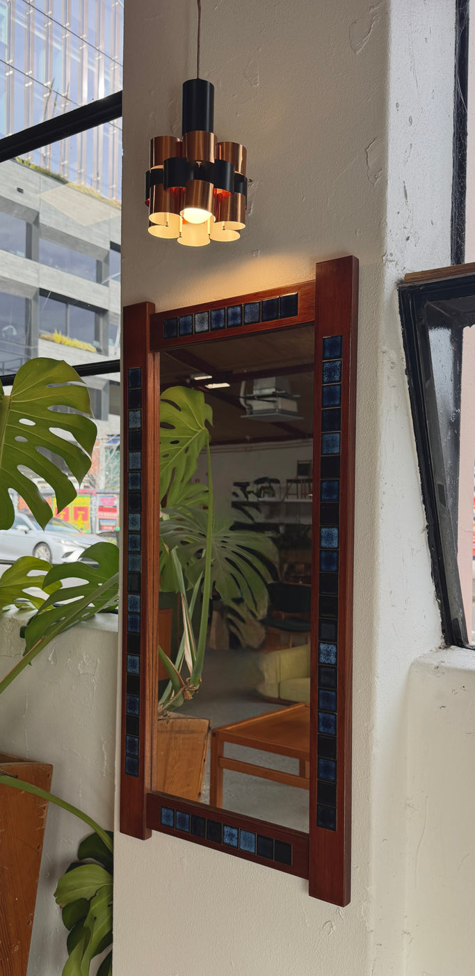 Danish Wall Mirror in Teak & with Tiled Detail