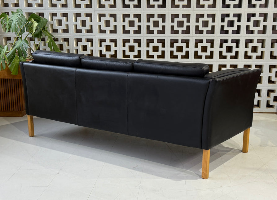 Danish Three Seater Sofa in Black Leather