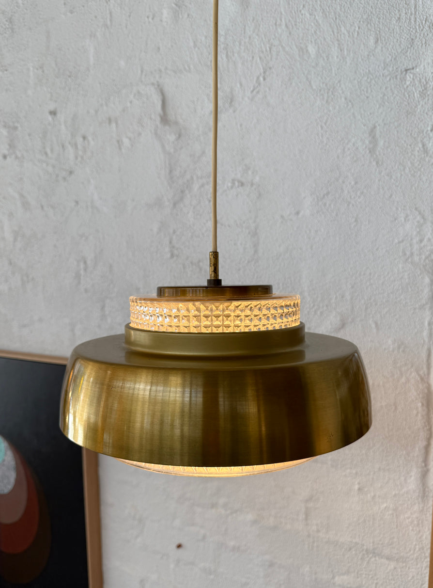 Orrefors Pendant in Brass & Cut Glass