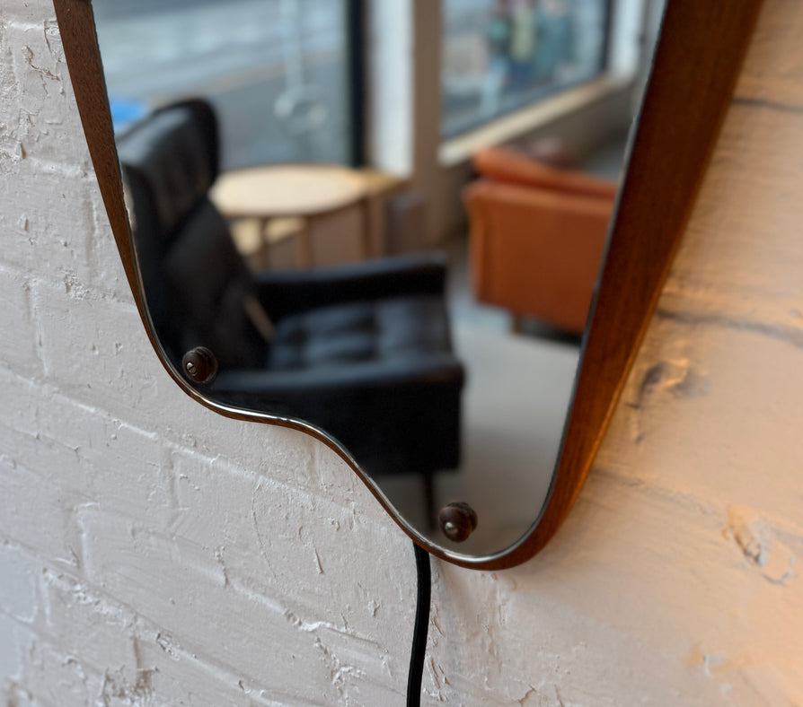 Danish Asymmetrical Mirror with Sconce Lamps