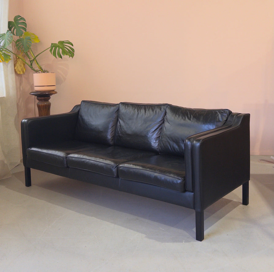 Three-Seater Sofa in Black Leather by Stouby