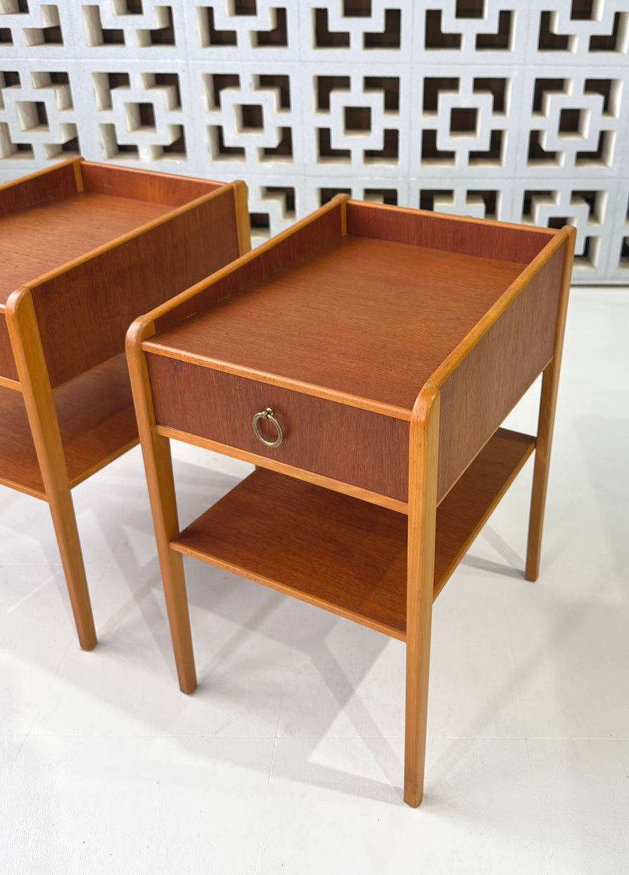 Pair of Swedish Bedside Tables in Teak & Beech