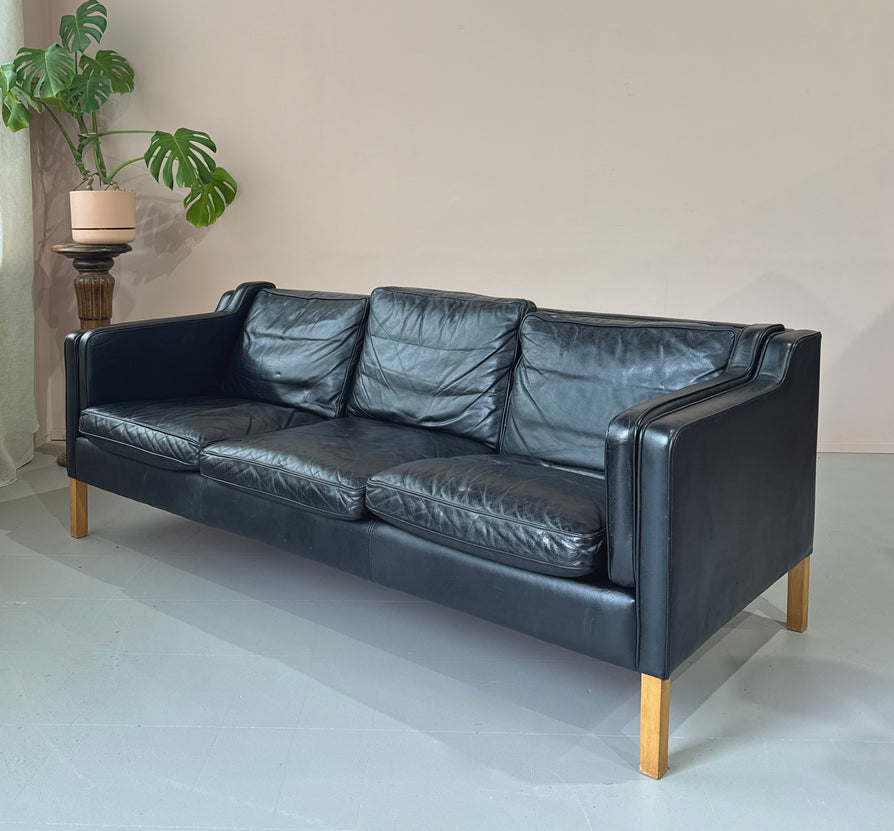 Three-Seater Sofa in Black Leather by Stouby