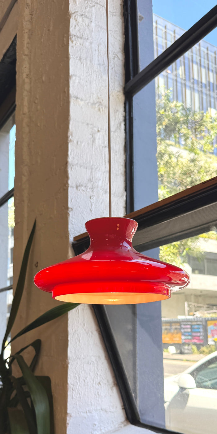Mid Century Pendant in Red Glass