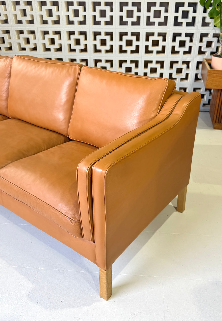 Danish Three Seater Sofa in Caramel Leather
