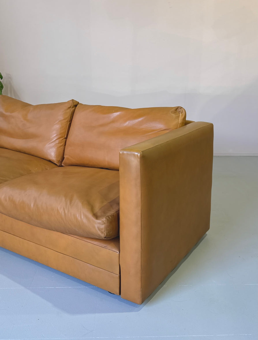 1970s Two Seater Sofa in Tan Leather