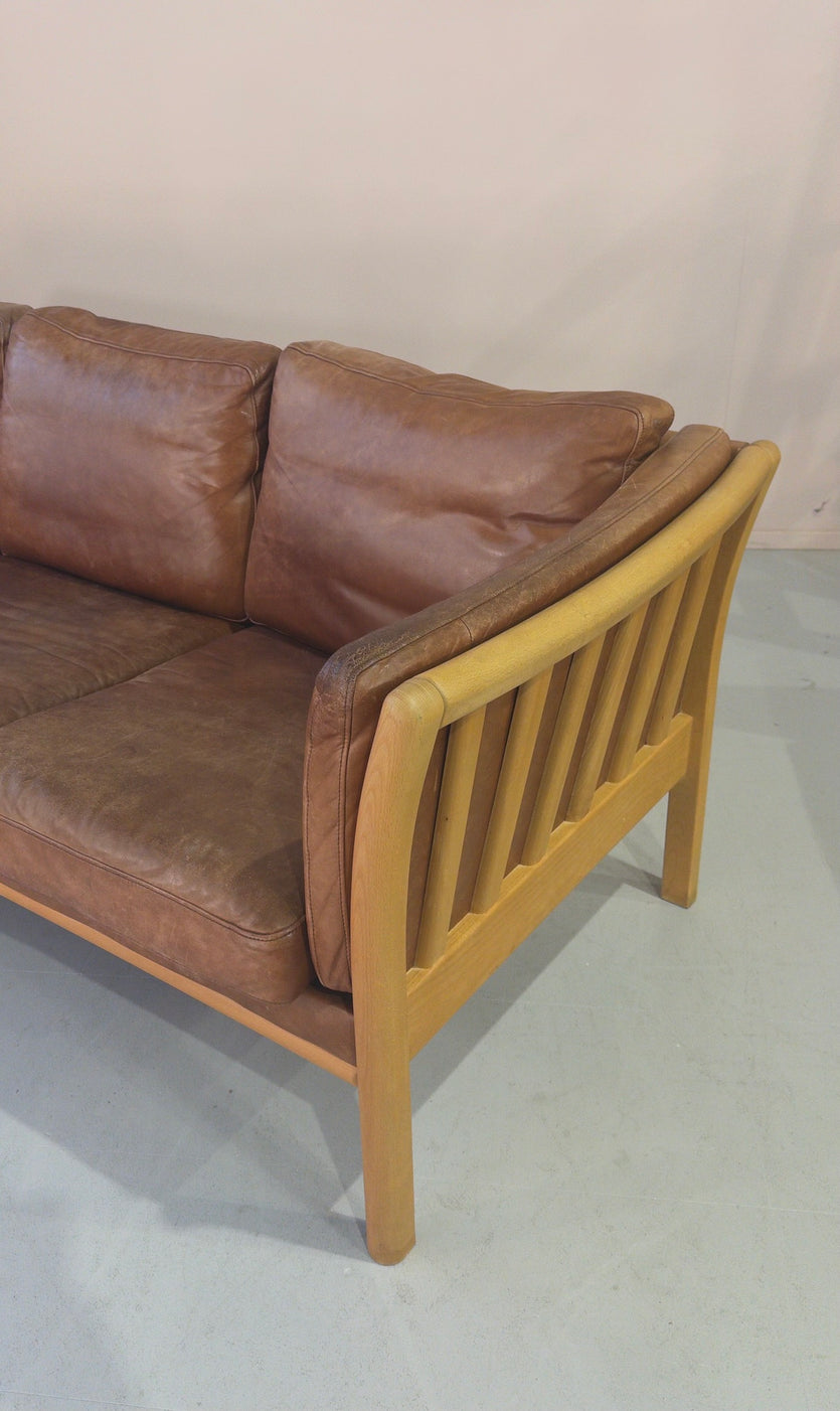 Three Seater Danish Sofa in Cognac Leather