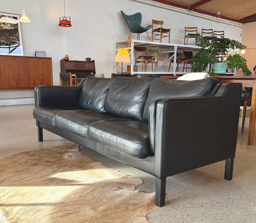 Danish Three Seater Sofa in Black Leather by Skalma