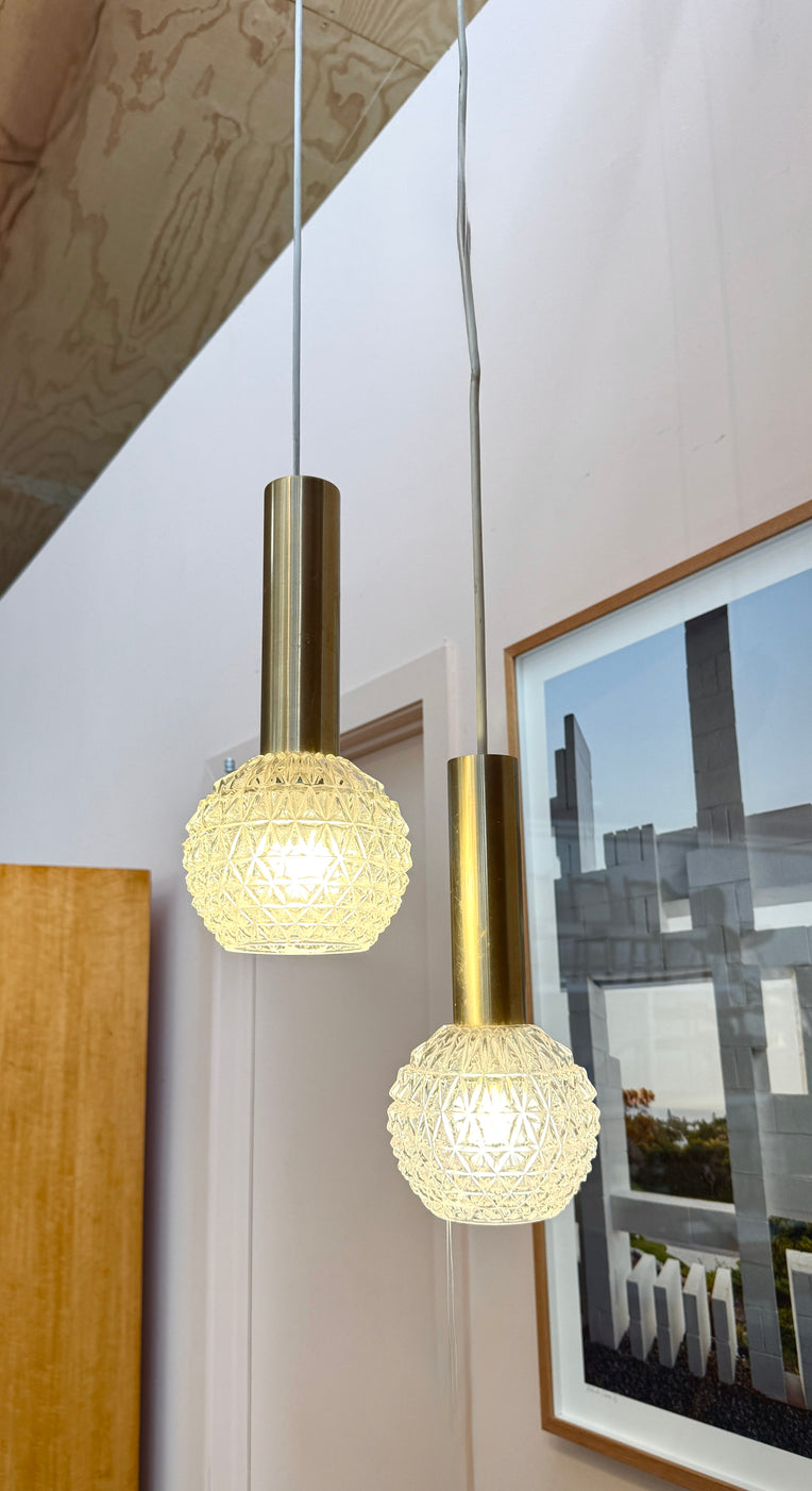 Mid-Century “Mace” Brass & Glass Pendant