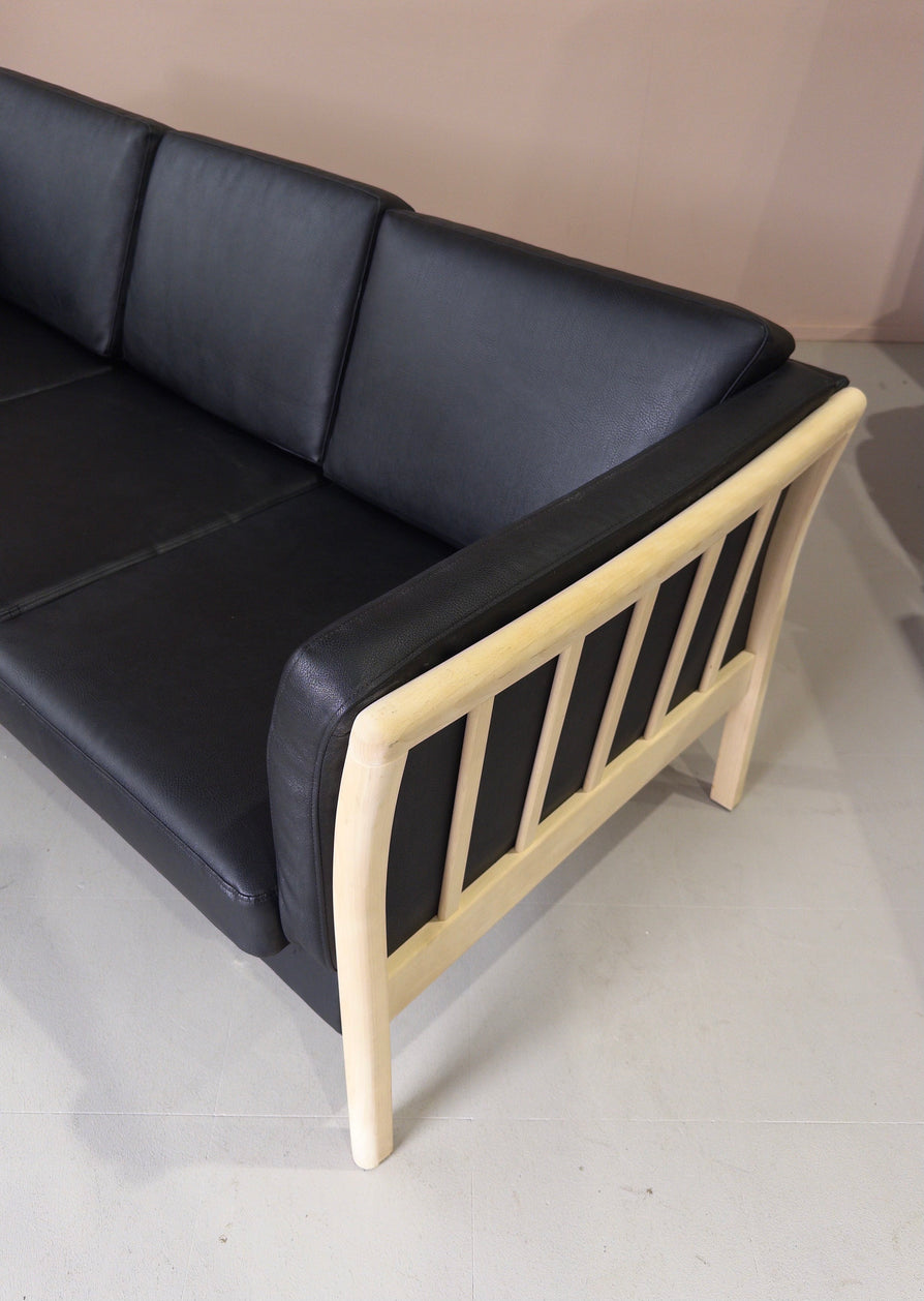 Danish Three Seater Sofa in Black Leather