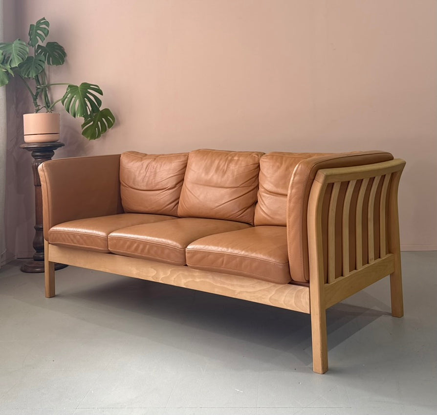 Three Seater Sofa in Tan Leather
