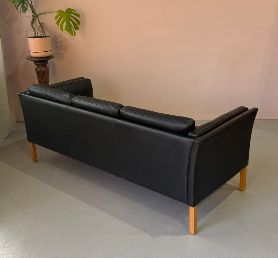 Danish Three Seater Sofa in Black Leather