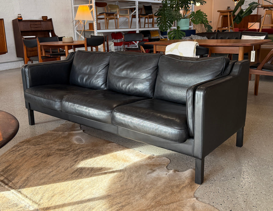 Danish Three Seater Sofa in Black Leather by Skalma