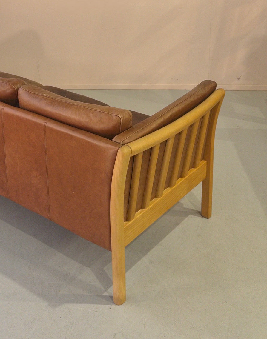 Three Seater Danish Sofa in Cognac Leather