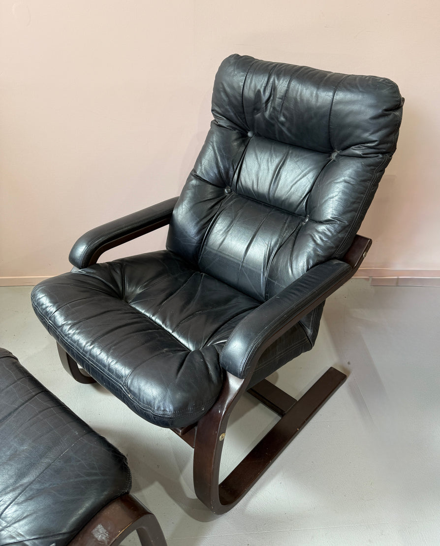 Joe Rufenacht Cantilever Bentwood Lounge Chair & Footstool