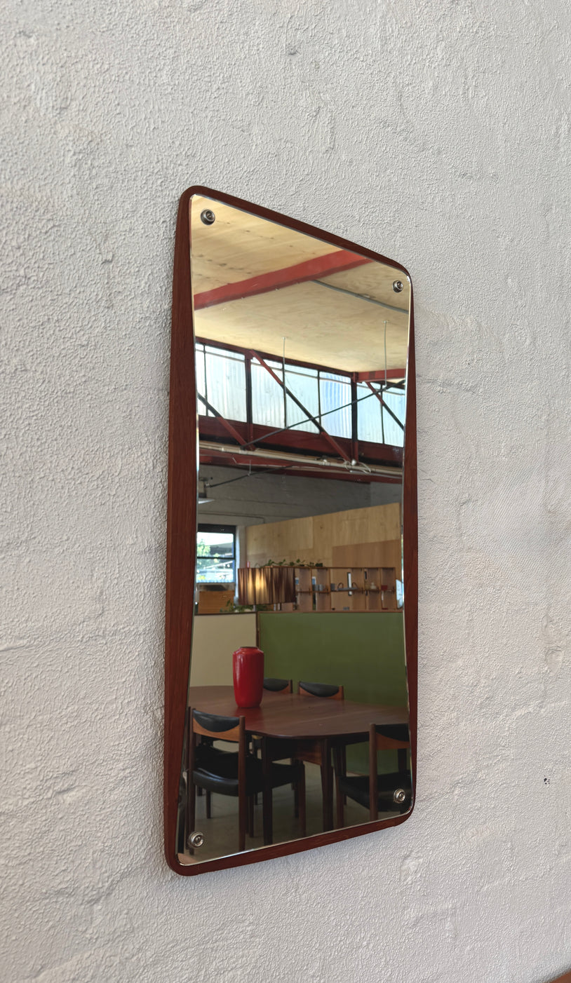 Danish Wall Mirror Set on a Teak Base