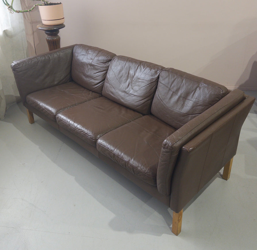 Danish Three-Seater Sofa in Brown Leather