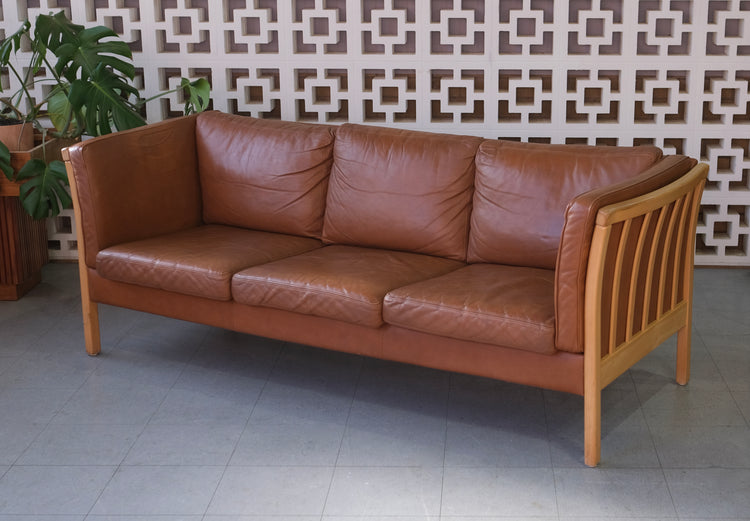 Danish Three Seater Stouby Sofa in Tan Leather