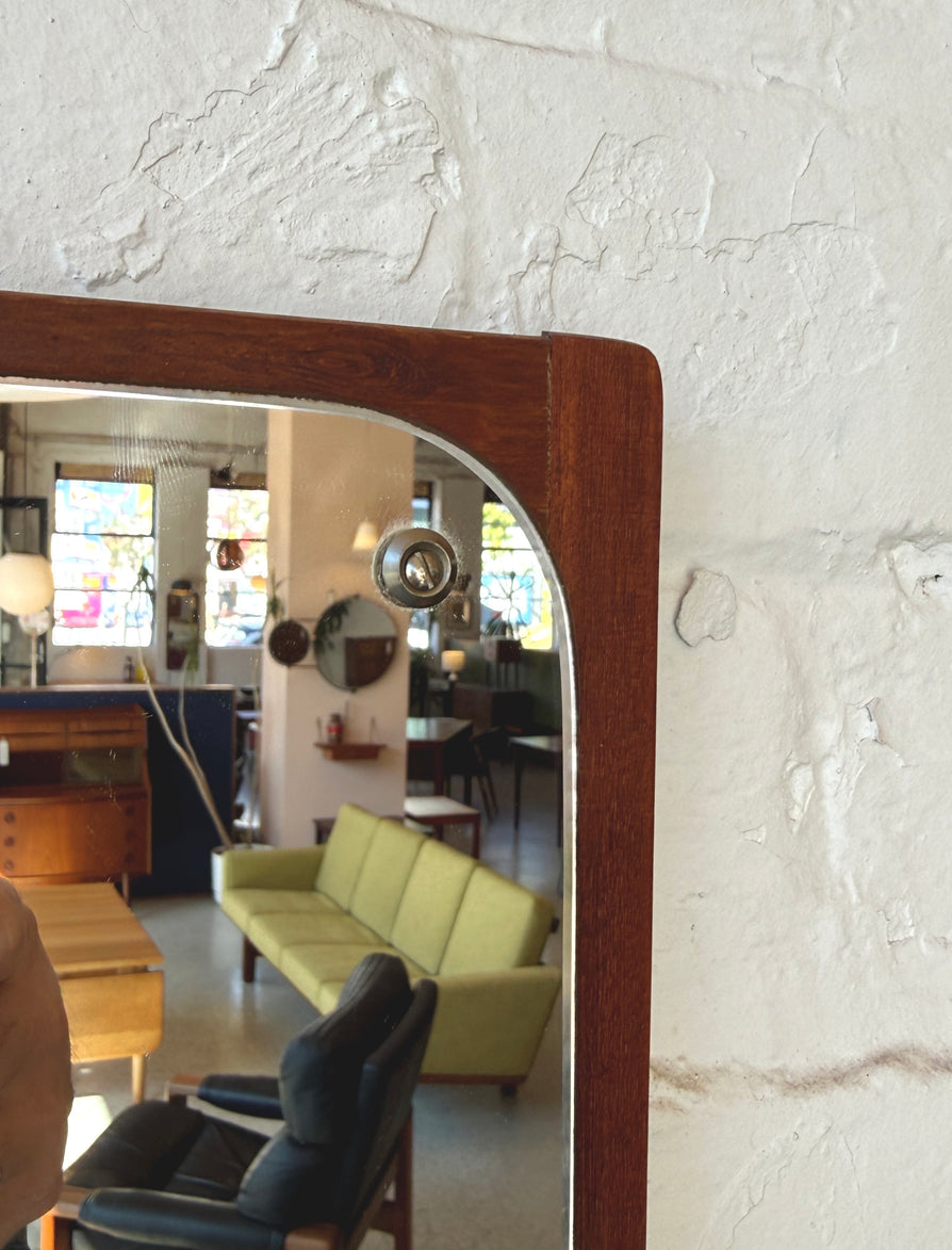 Danish Wall Mirror Set on a Teak Base