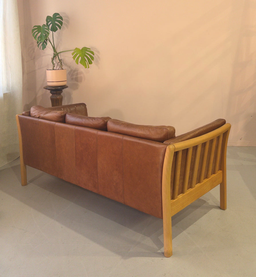 Three Seater Danish Sofa in Cognac Leather