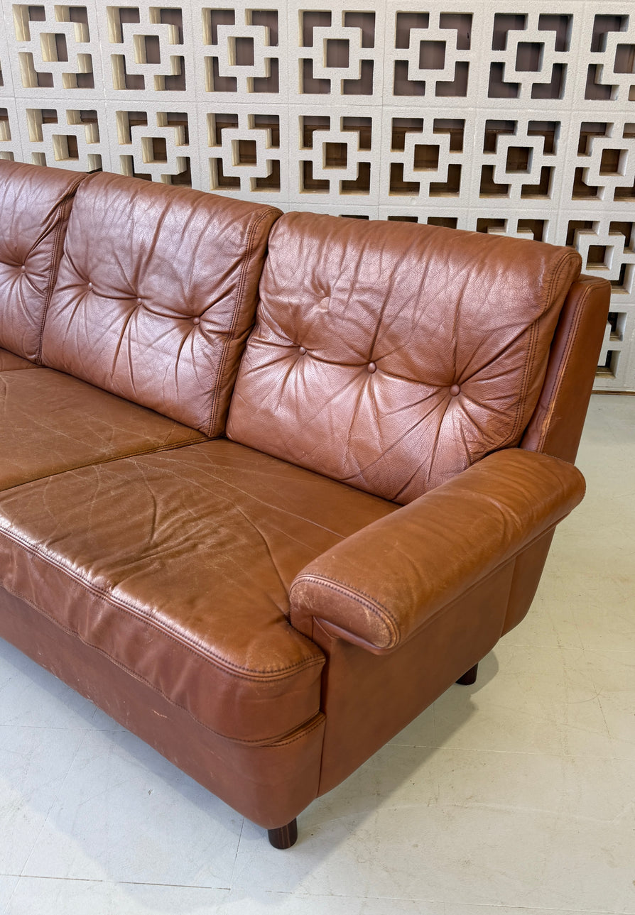 Danish Three Seater Sofa in Tan Leather