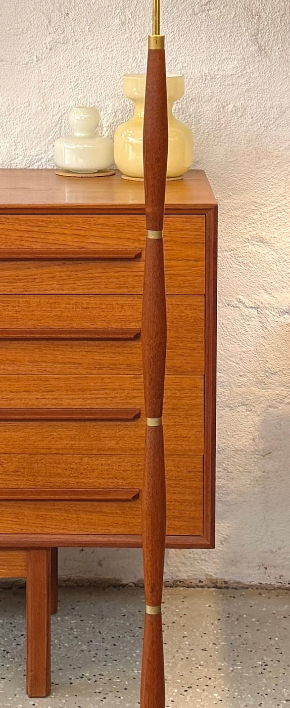 Danish Floor Lamp in Teak & Brass