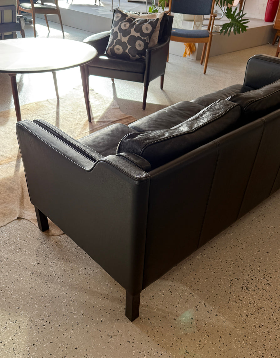 Danish Three Seater Sofa in Black Leather by Skalma