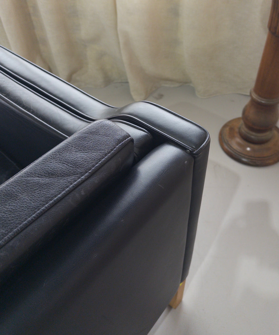 Three-Seater Danish Sofa in Black Leather
