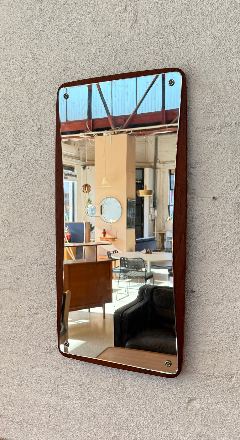 Danish Wall Mirror Set on a Teak Base