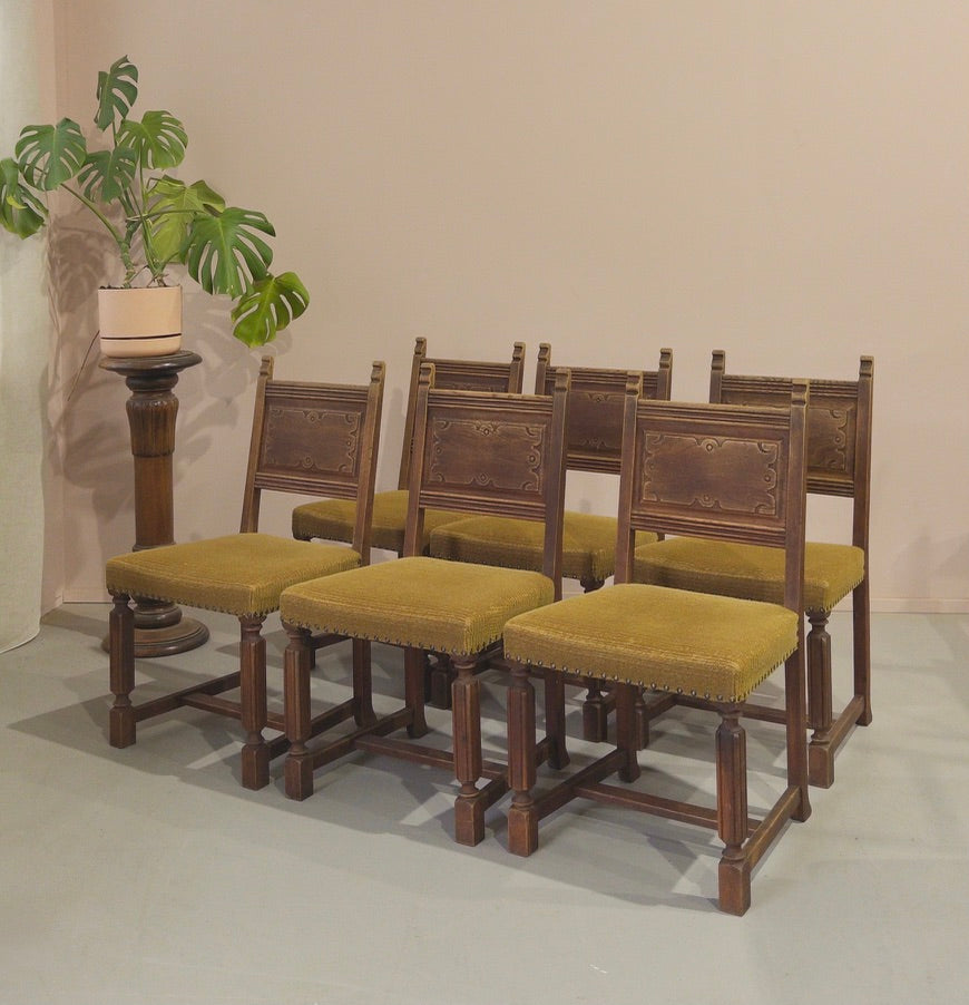 Six Antique Dining Chairs in Oak