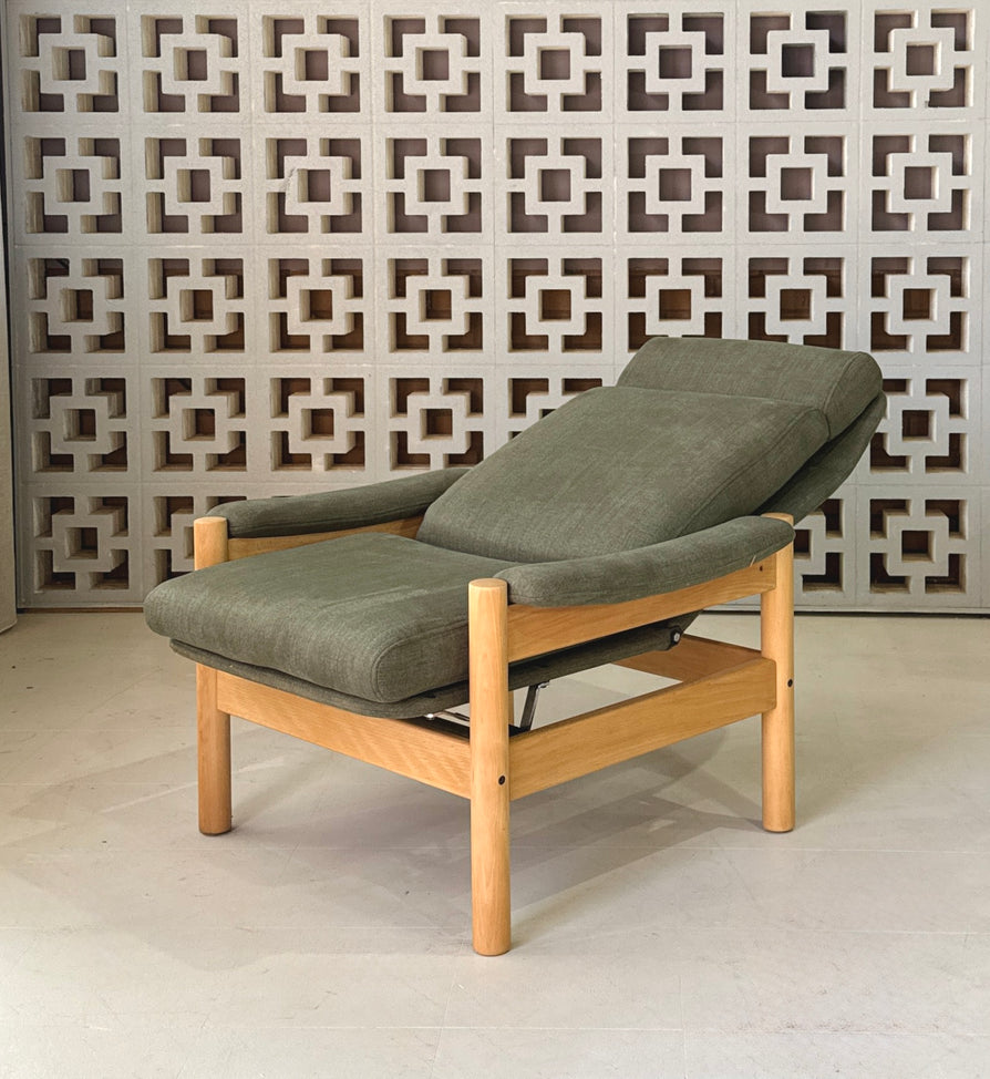 1980s Danish Recliner Chair in New Fabric