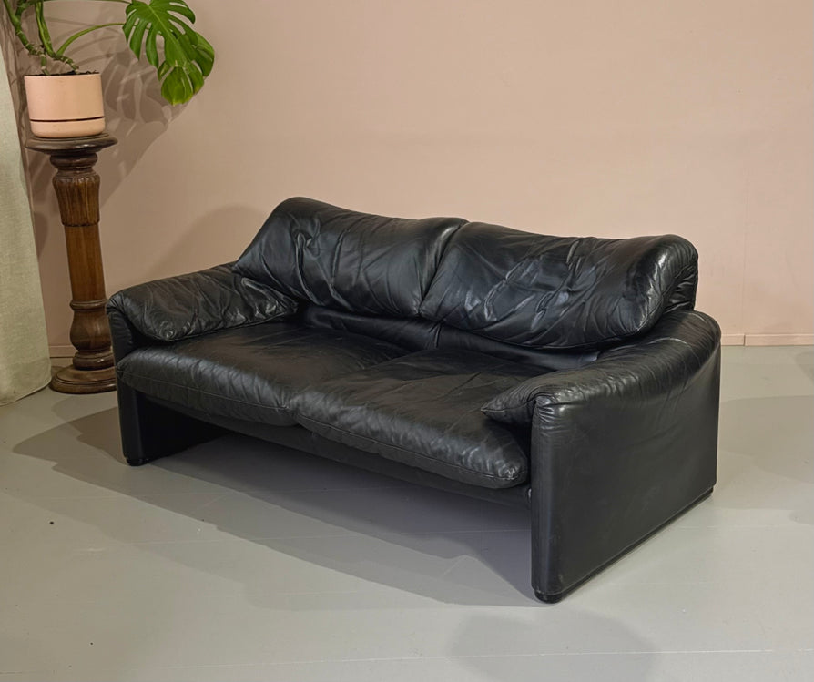 Cassina Maralunga 2 Seater Sofa in Black Leather