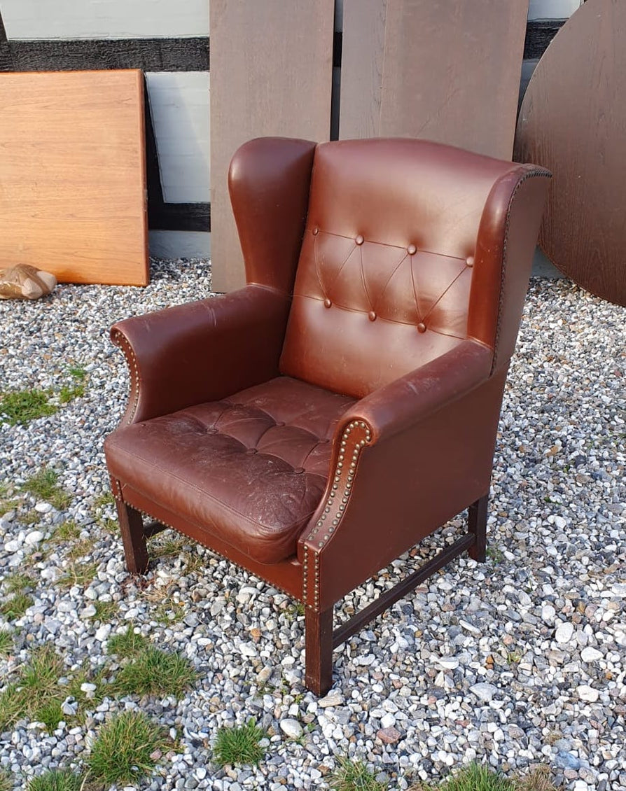 Danish Wing-Back in Red/Brown Leather